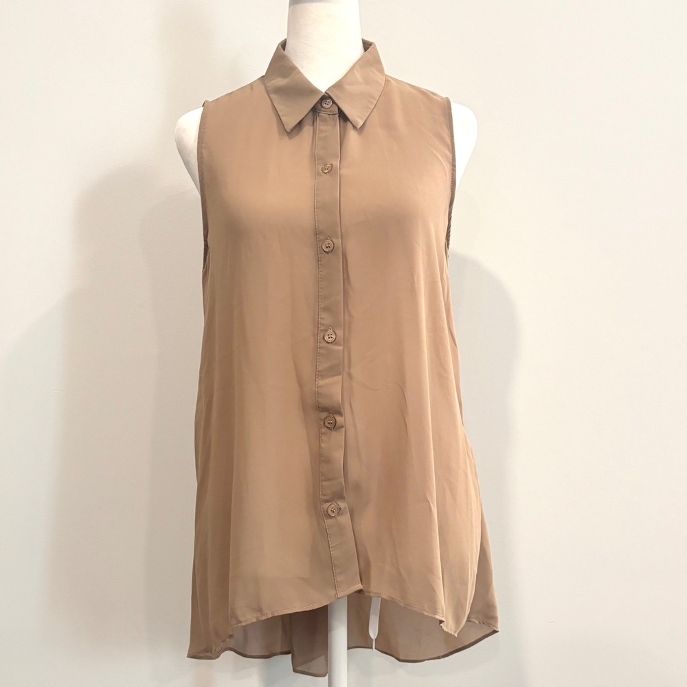 Sans Souci Womens Top Medium Boho Minimalist Career Button Back Chiffon 21449